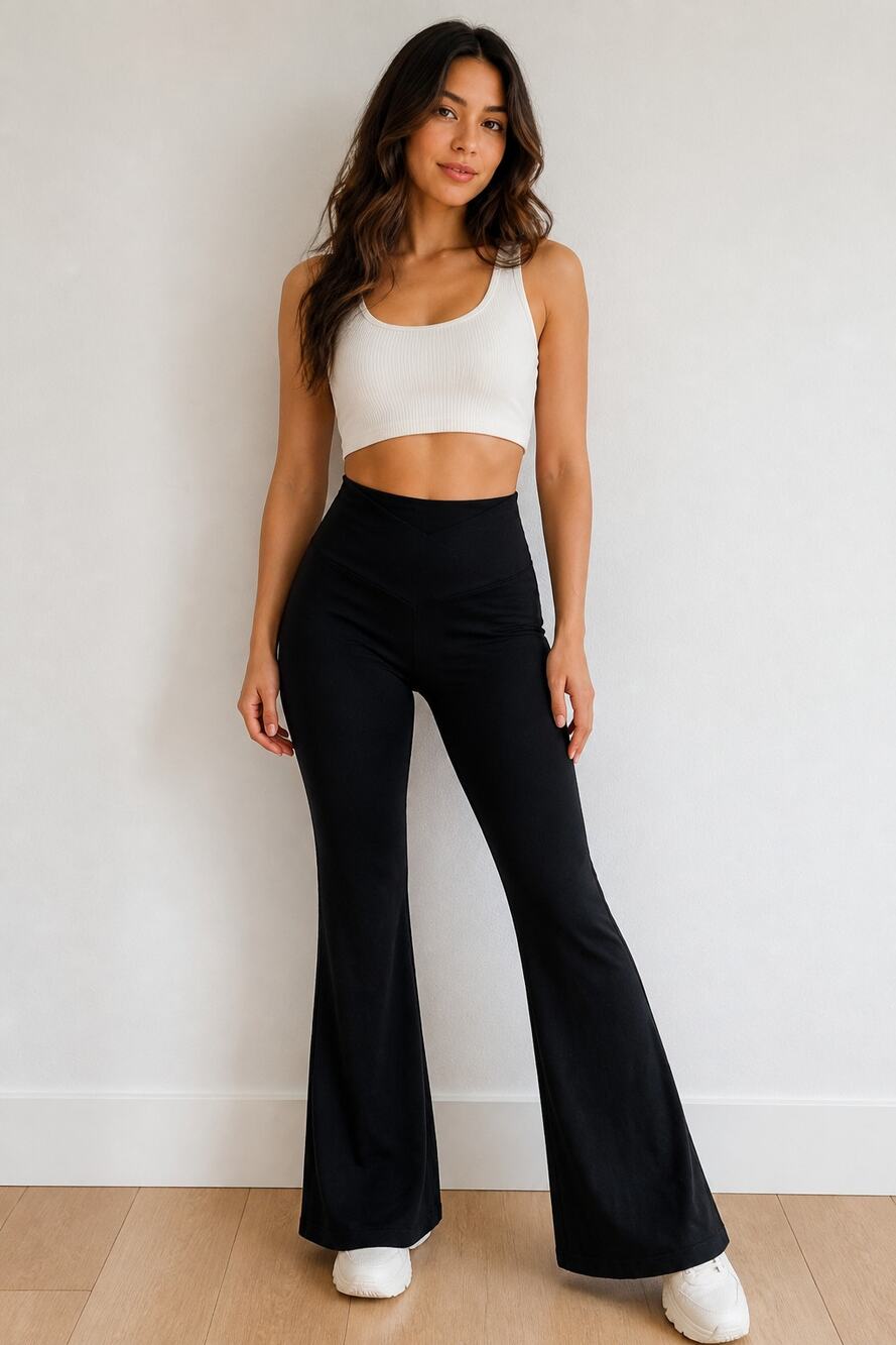 Ododos Black High Waist Flared Leggings S